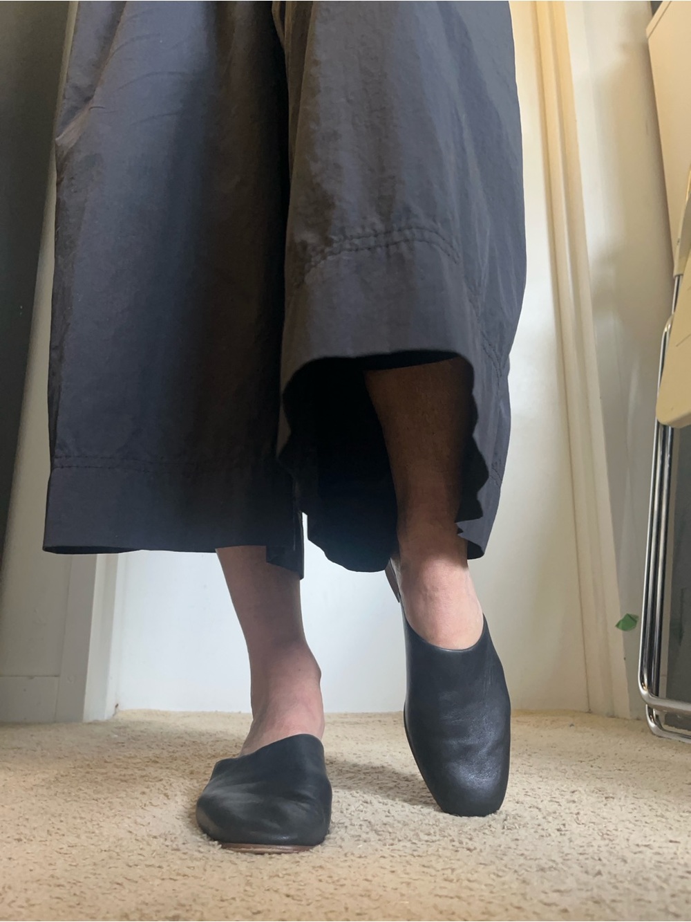 Clarks Black Leather Slip-On Mule Flats